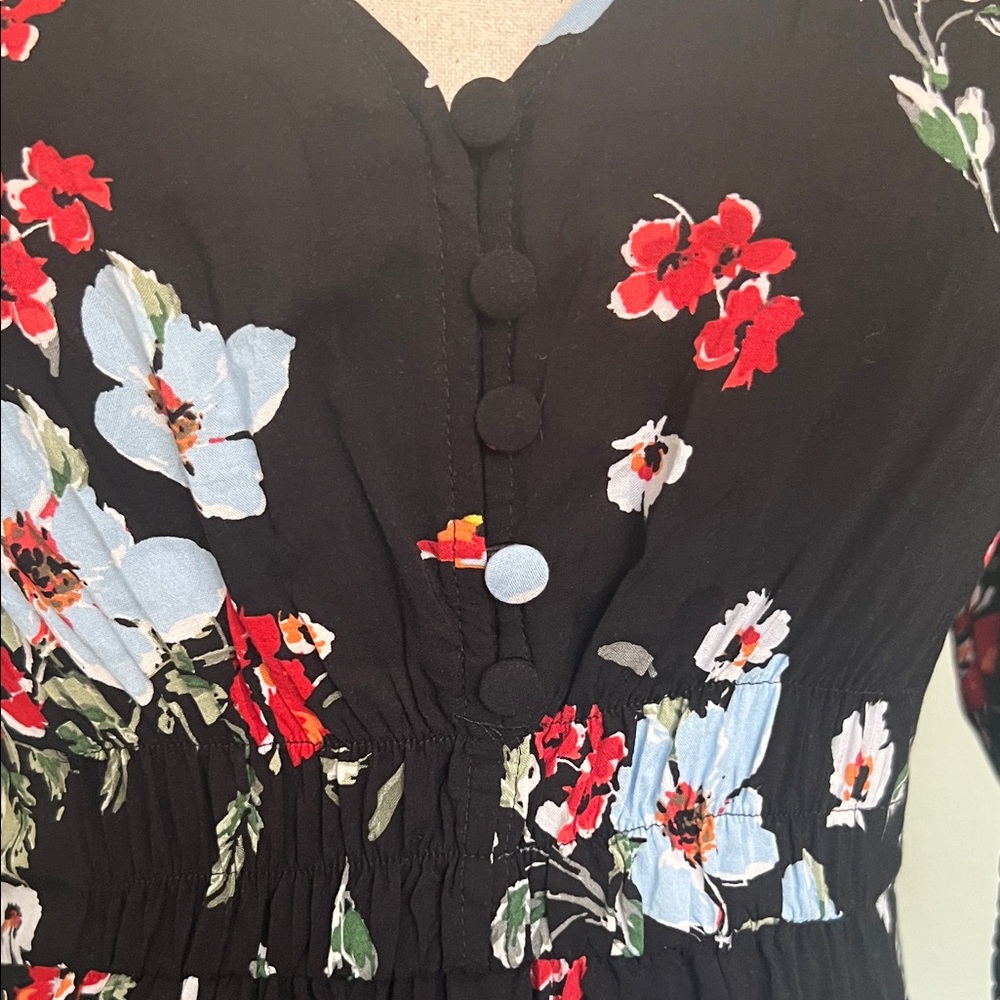 Banana Republic Black Floral Long Sleeve Dress - Picture 5 of 7